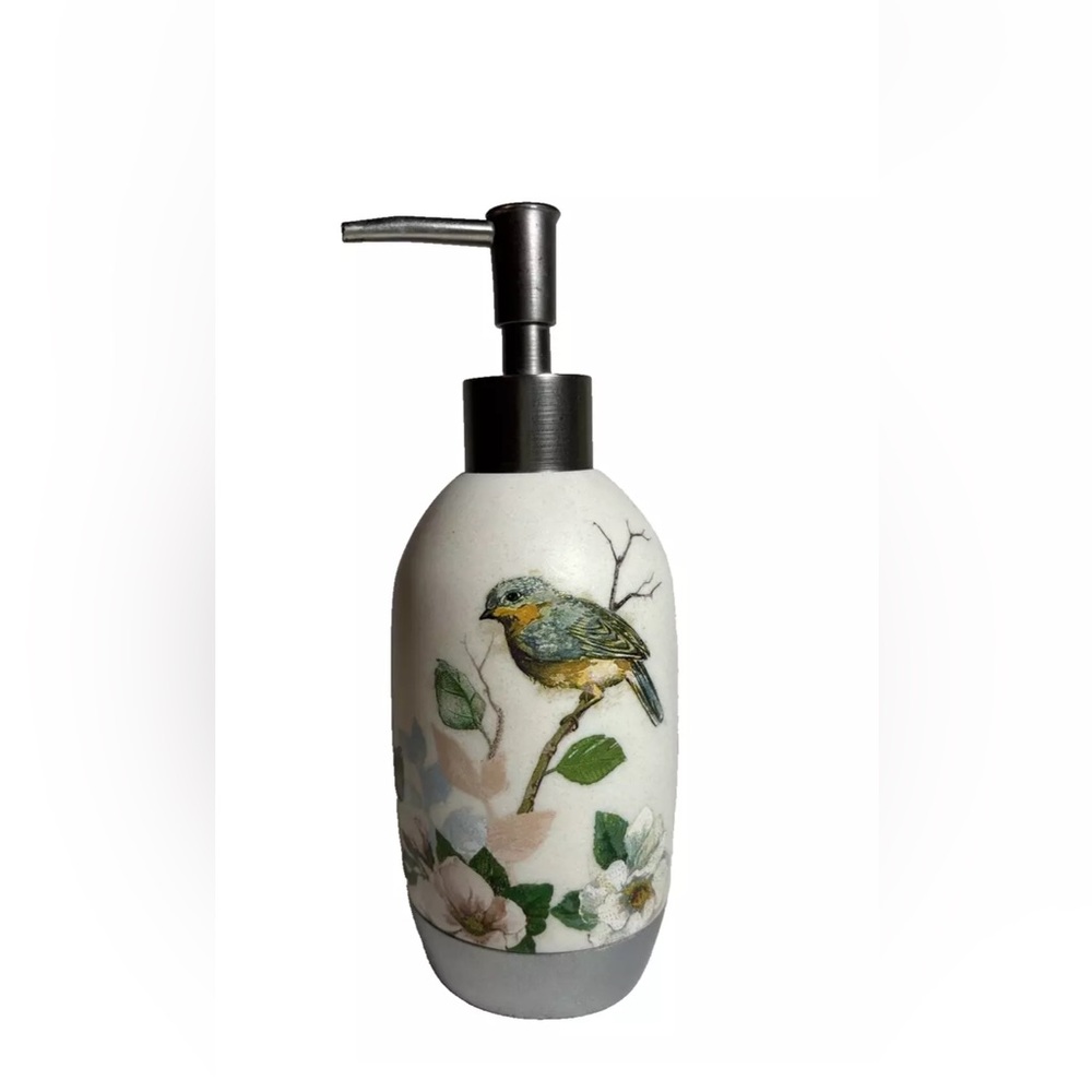 Avanti Linens Love Nest Soap or Lotion Pump Dispenser, 8 inch tall, cottagecore